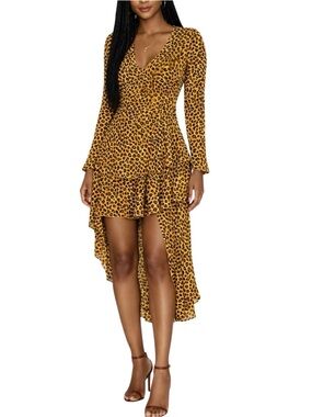 Leopard Animal Print High-Low Ruffle Dress Night Out Maximalist Party Girl S